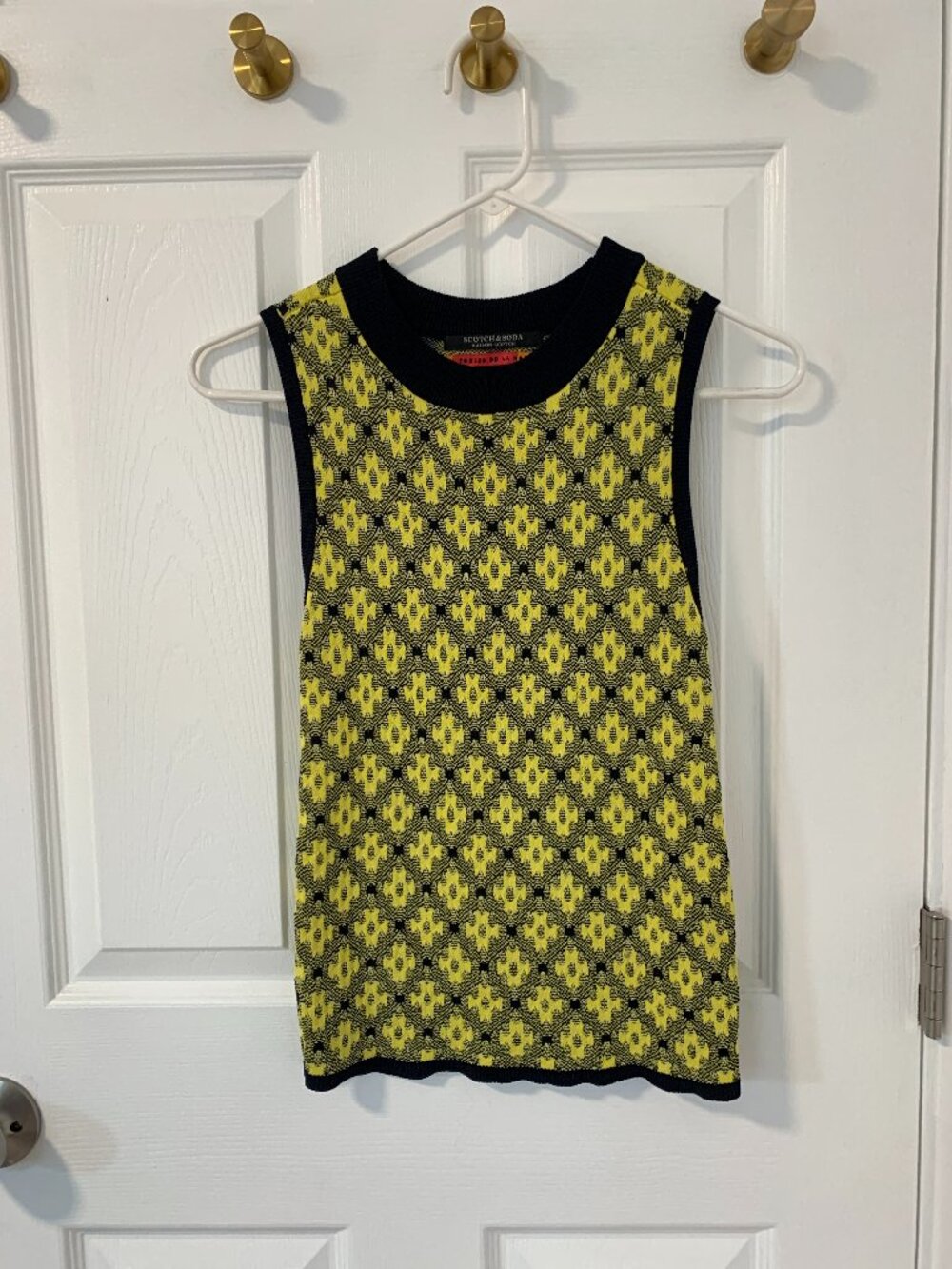 Scotch & Soda Geometric Technical Knit Sweater Vest Top P Yellow / Navy